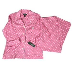 Ralph Lauren Cotton Pajama Set Womens Size XL Pink Polka Dot 2-Piece